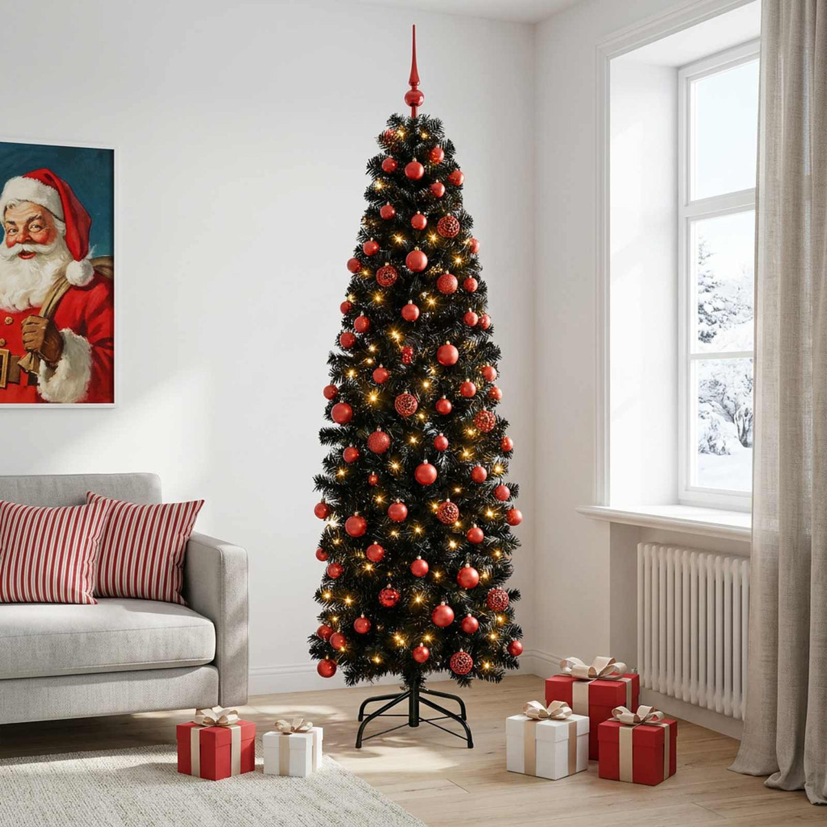 Artificial Slim Christmas Tree with Bauble 240 cm 300 LEDs