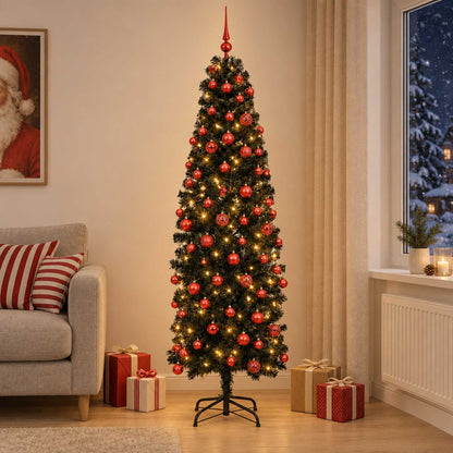 Artificial Slim Christmas Tree with Bauble 240 cm 300 LEDs