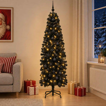 Artificial Slim Christmas Tree with Bauble 180 cm 300 LEDs