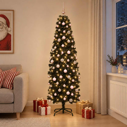 Artificial Slim Christmas Tree with Bauble 210 cm 300 LEDs