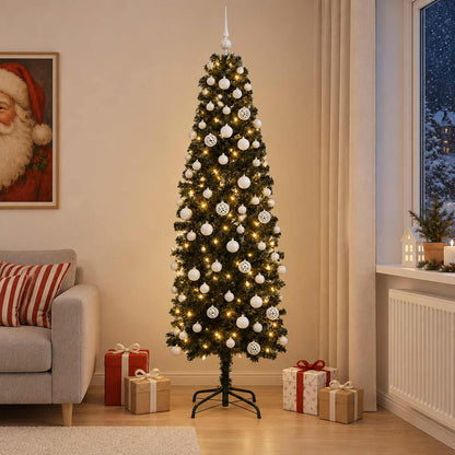 Artificial Slim Christmas Tree with Bauble 210 cm 300 LEDs