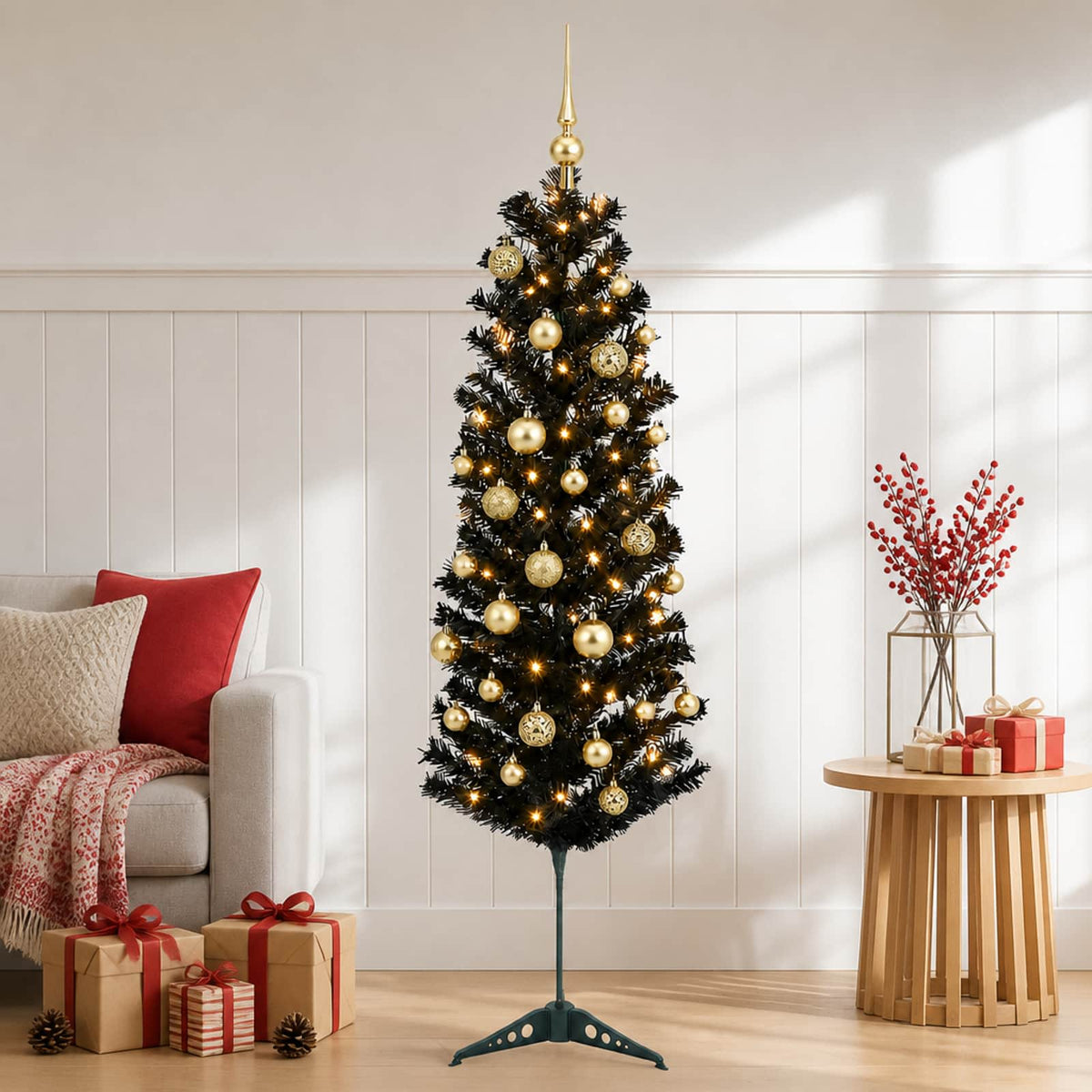 Artificial Slim Christmas Tree with Bauble 150 cm 150 LEDs