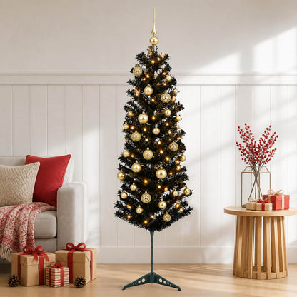 Artificial Slim Christmas Tree with Bauble 150 cm 150 LEDs