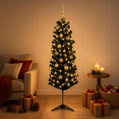 Artificial Slim Christmas Tree with Bauble 150 cm 150 LEDs