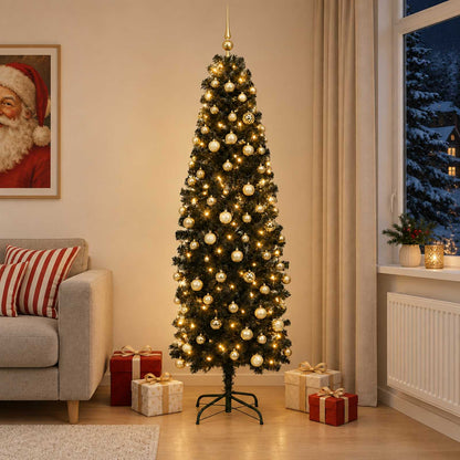 Artificial Slim Christmas Tree with Bauble 240 cm 300 LEDs