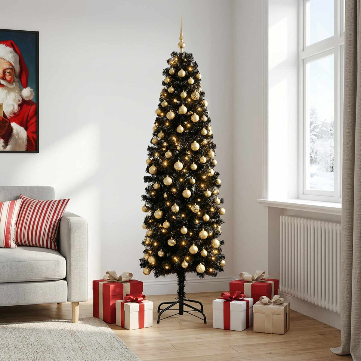 Artificial Slim Christmas Tree with Bauble 180 cm 300 LEDs