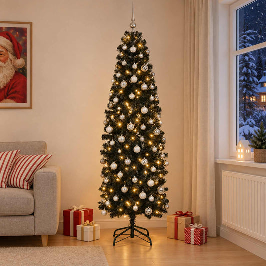 Artificial Slim Christmas Tree with Bauble 210 cm 300 LEDs