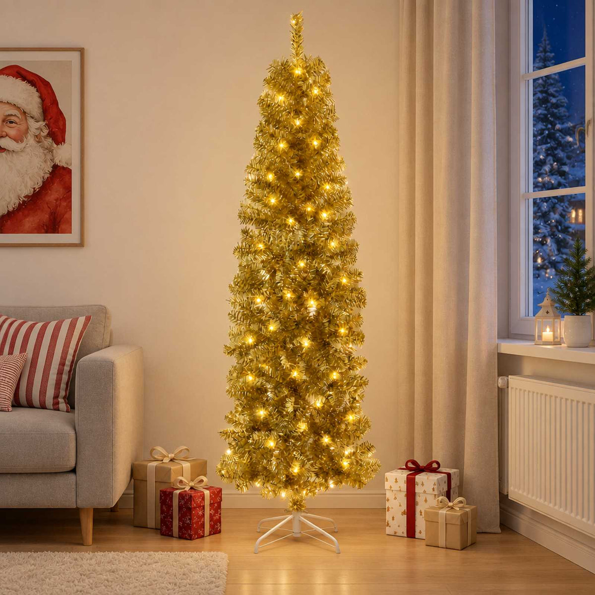 Artificial Slim Christmas Tree 180 cm 300 LEDs Warm White