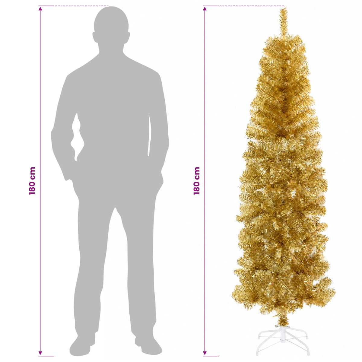 Artificial Slim Christmas Tree 180 cm 300 LEDs Warm White