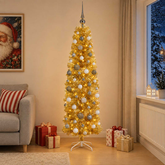 Artificial Slim Christmas Tree with Bauble 180 cm 300 LEDs