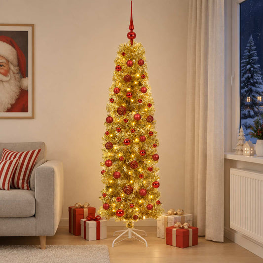 Artificial Slim Christmas Tree with Bauble 180 cm 300 LEDs