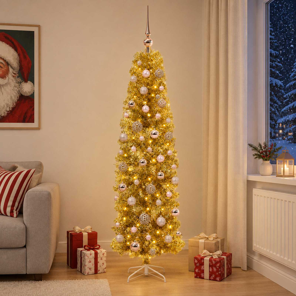 Artificial Slim Christmas Tree with Bauble 180 cm 300 LEDs
