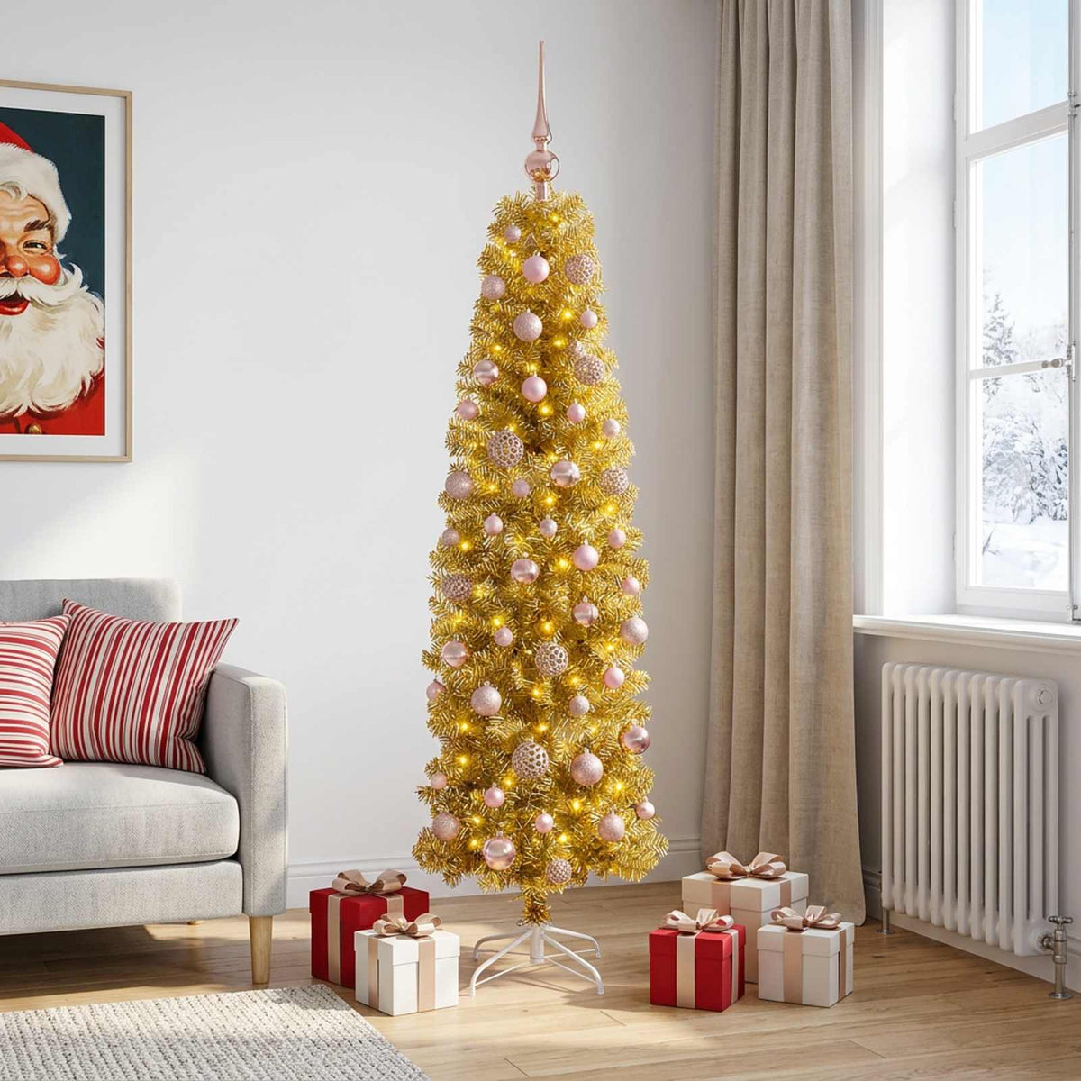 Artificial Slim Christmas Tree with Bauble 180 cm 300 LEDs