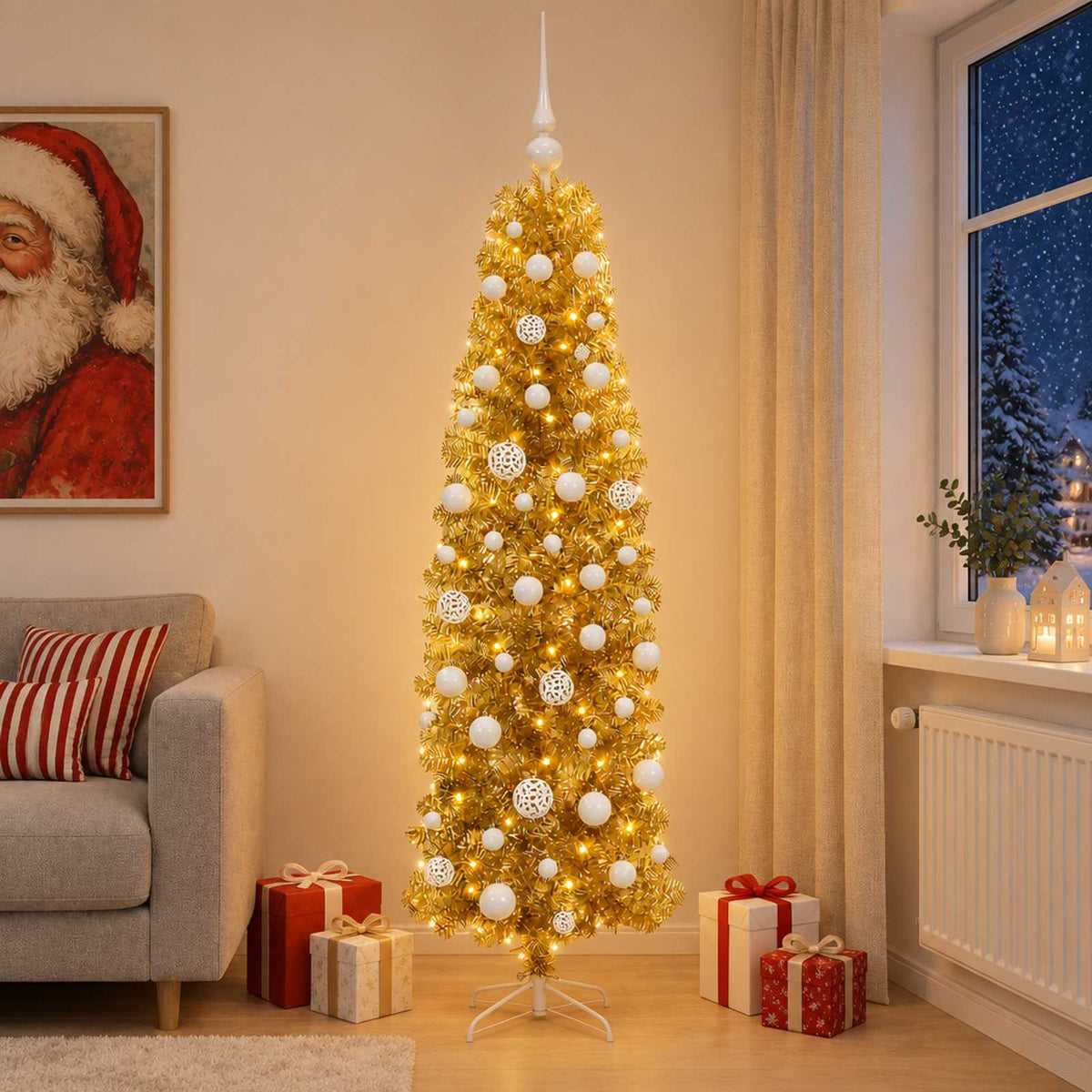 Artificial Slim Christmas Tree with Bauble 180 cm 300 LEDs