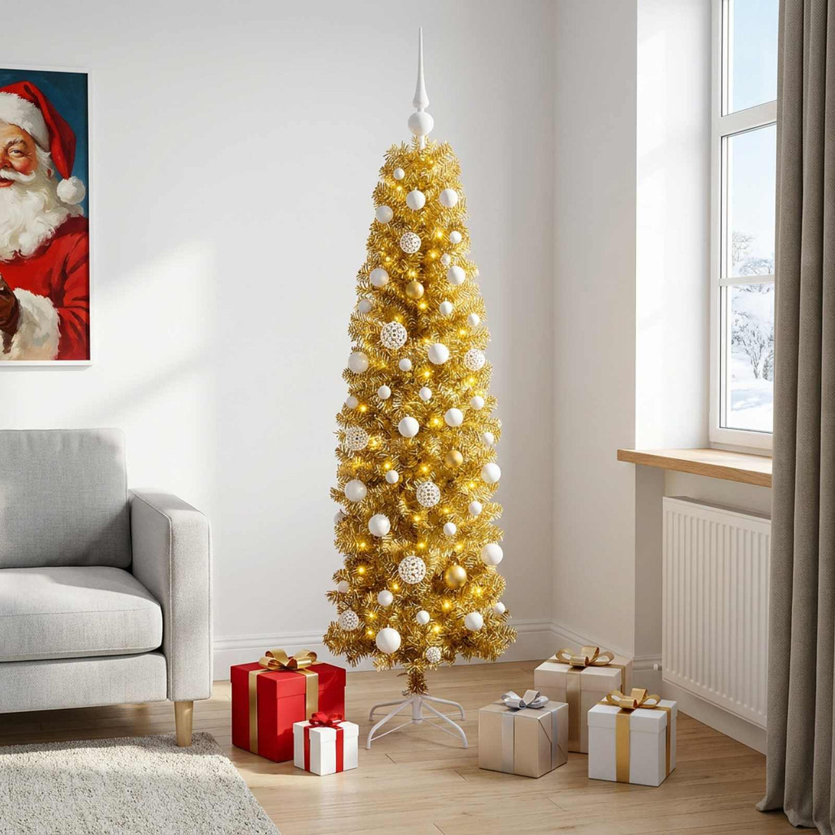 Artificial Slim Christmas Tree with Bauble 180 cm 300 LEDs