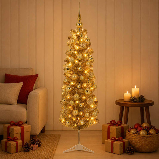 Artificial Slim Christmas Tree with Bauble 150 cm 150 LEDs