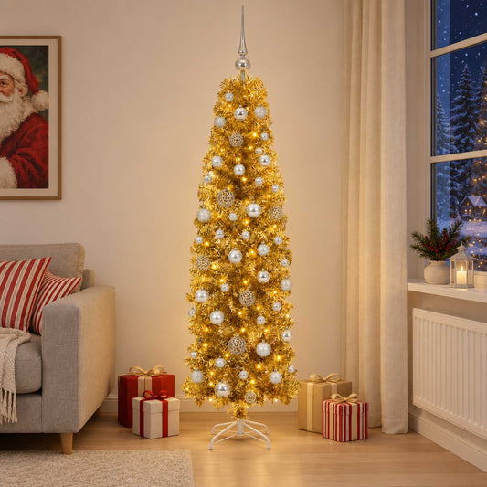 Artificial Slim Christmas Tree with Bauble 180 cm 300 LEDs
