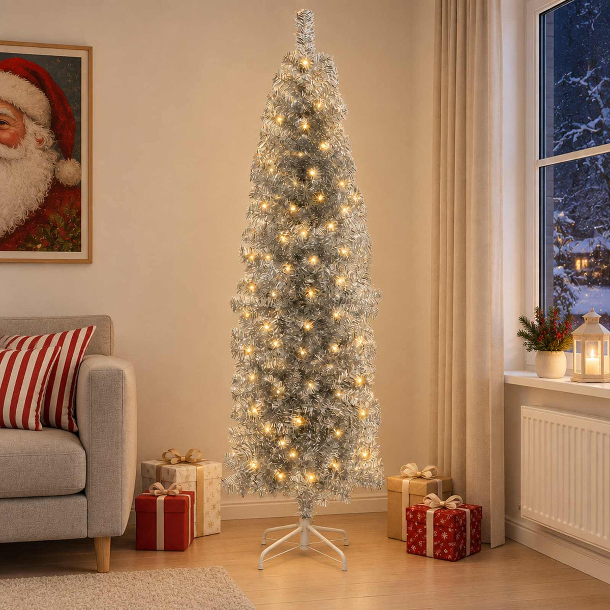 Artificial Slim Christmas Tree 180 cm 300 LEDs Warm White