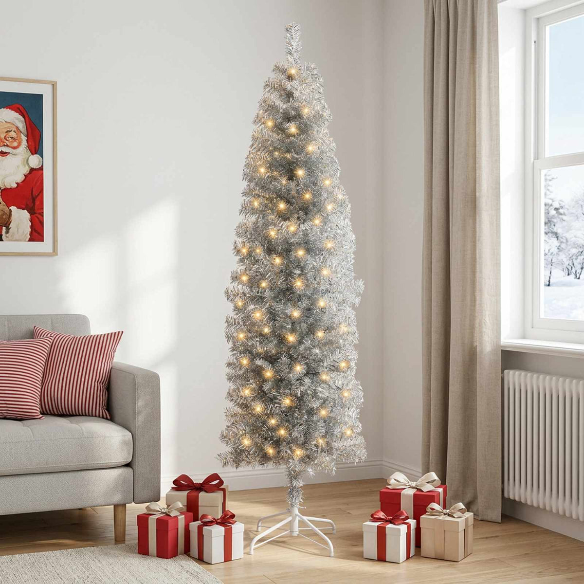 Artificial Slim Christmas Tree 240 cm 300 LEDs Warm White