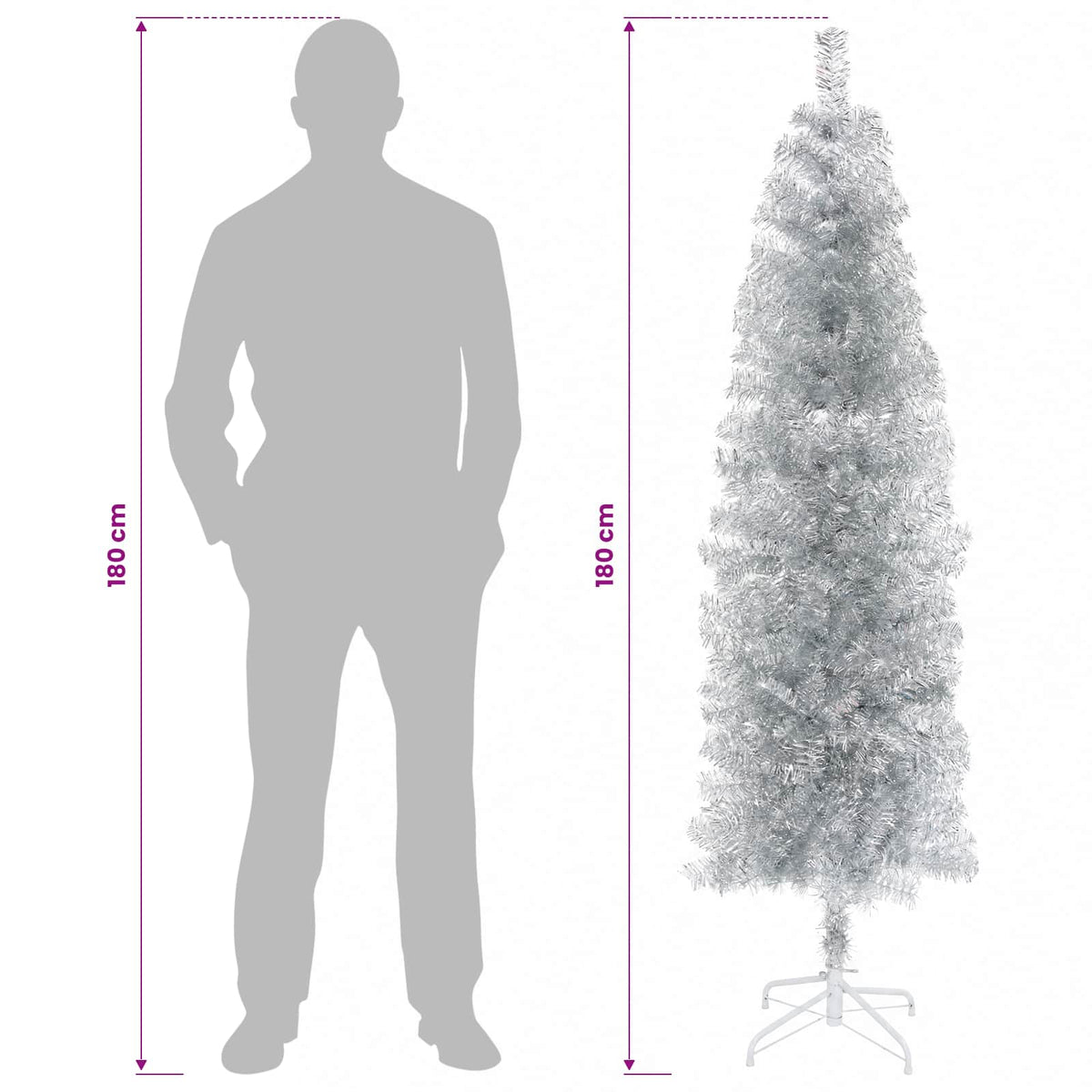 Artificial Slim Christmas Tree 180 cm 300 LEDs Warm White