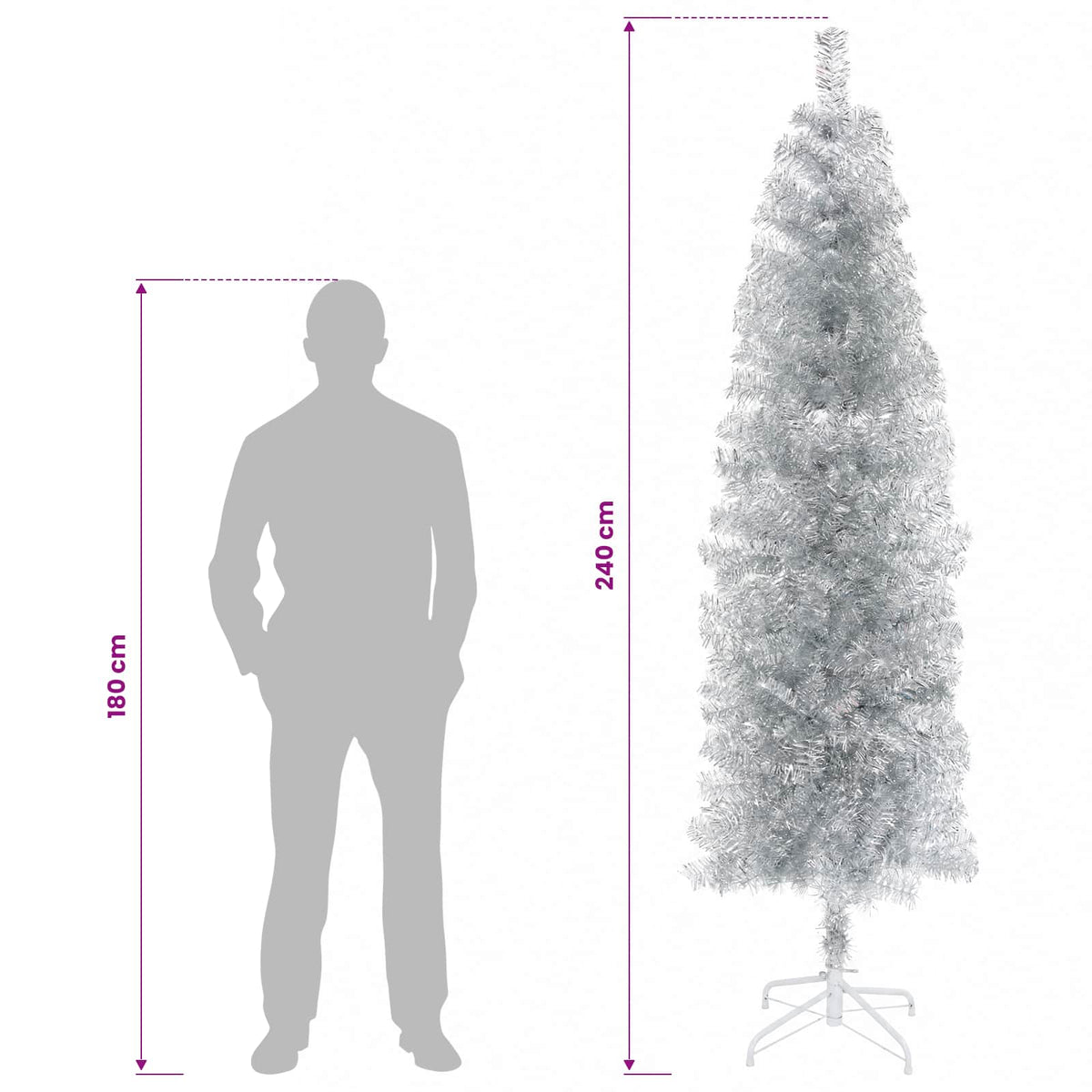 Artificial Slim Christmas Tree 240 cm 300 LEDs Warm White