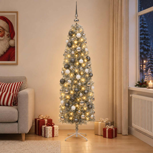Artificial Slim Christmas Tree with Bauble 240 cm 300 LEDs
