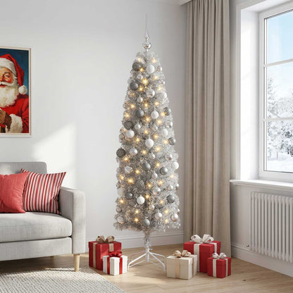 Artificial Slim Christmas Tree with Bauble 240 cm 300 LEDs