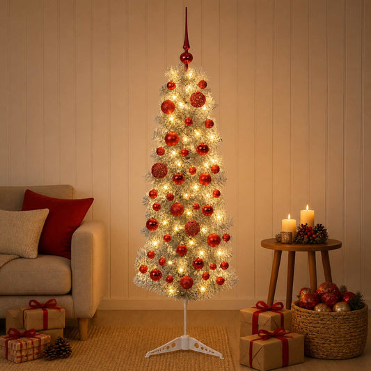 Artificial Slim Christmas Tree with Bauble 150 cm 150 LEDs