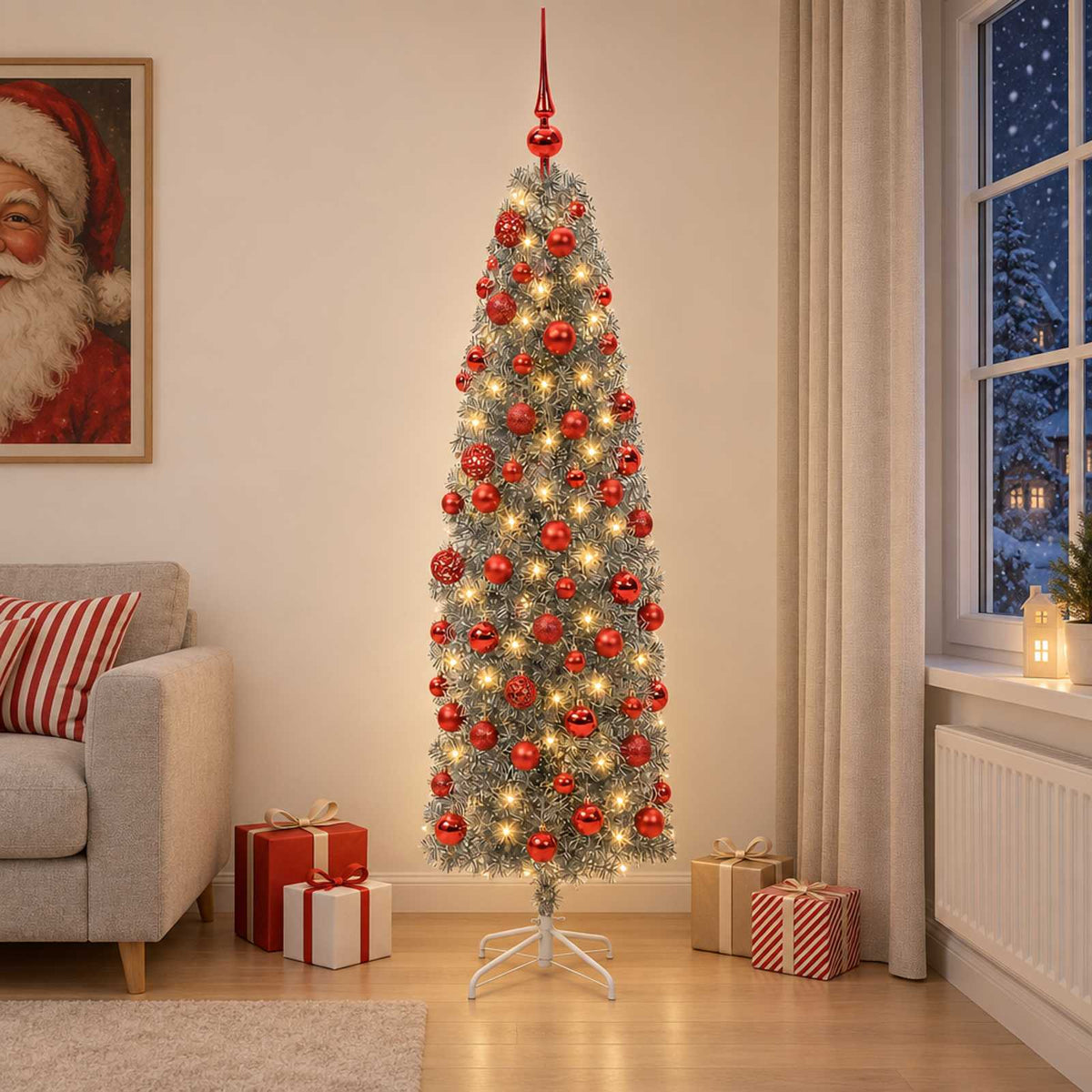 Artificial Slim Christmas Tree with Bauble 240 cm 300 LEDs