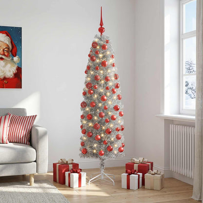 Artificial Slim Christmas Tree with Bauble 240 cm 300 LEDs