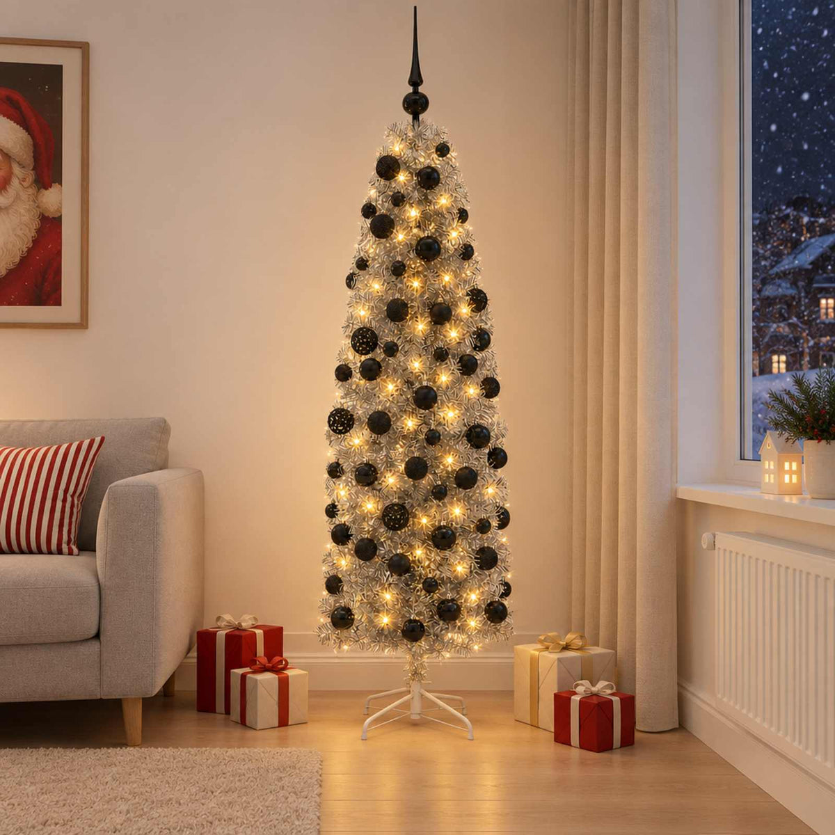 Artificial Slim Christmas Tree with Bauble 180 cm 300 LEDs