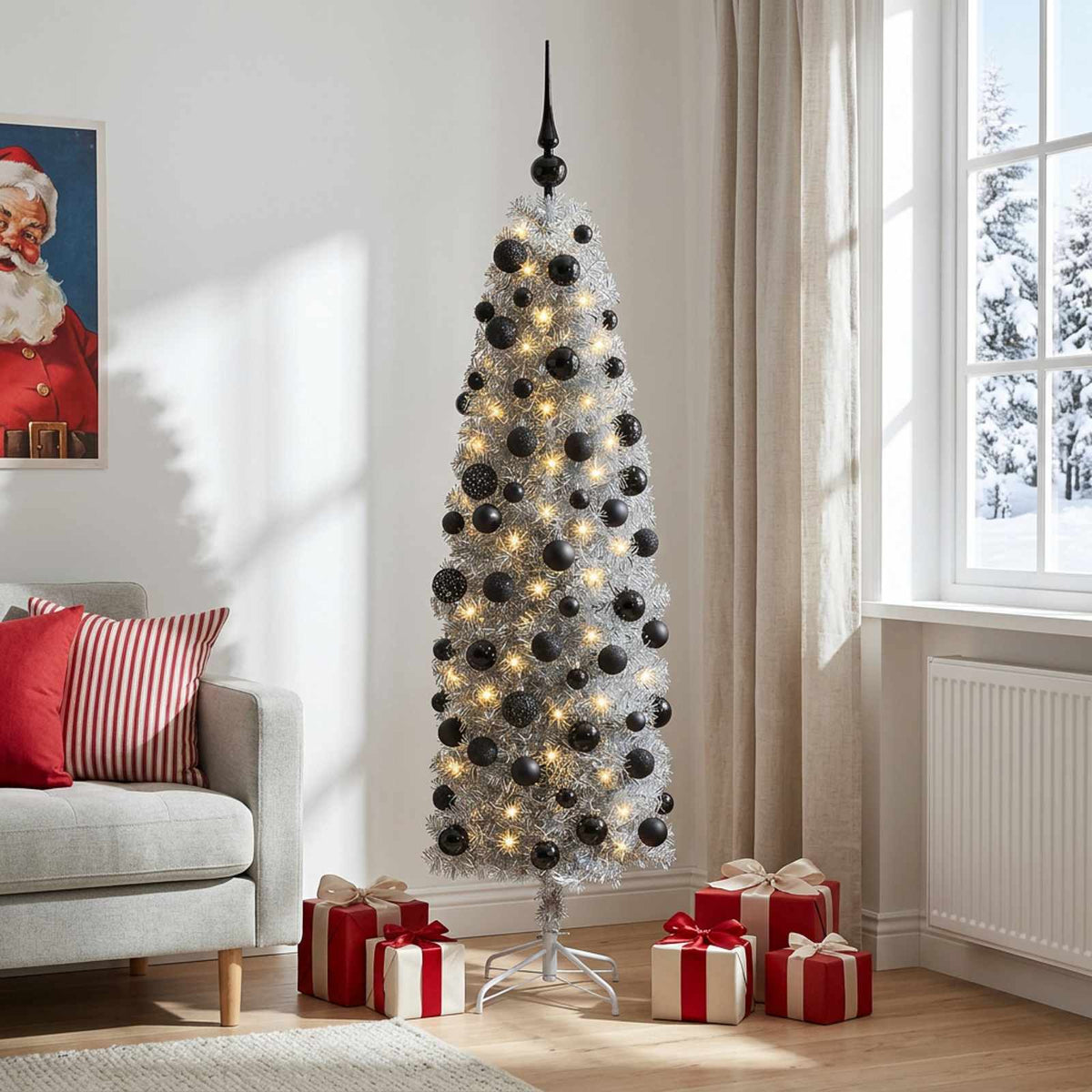 Artificial Slim Christmas Tree with Bauble 180 cm 300 LEDs
