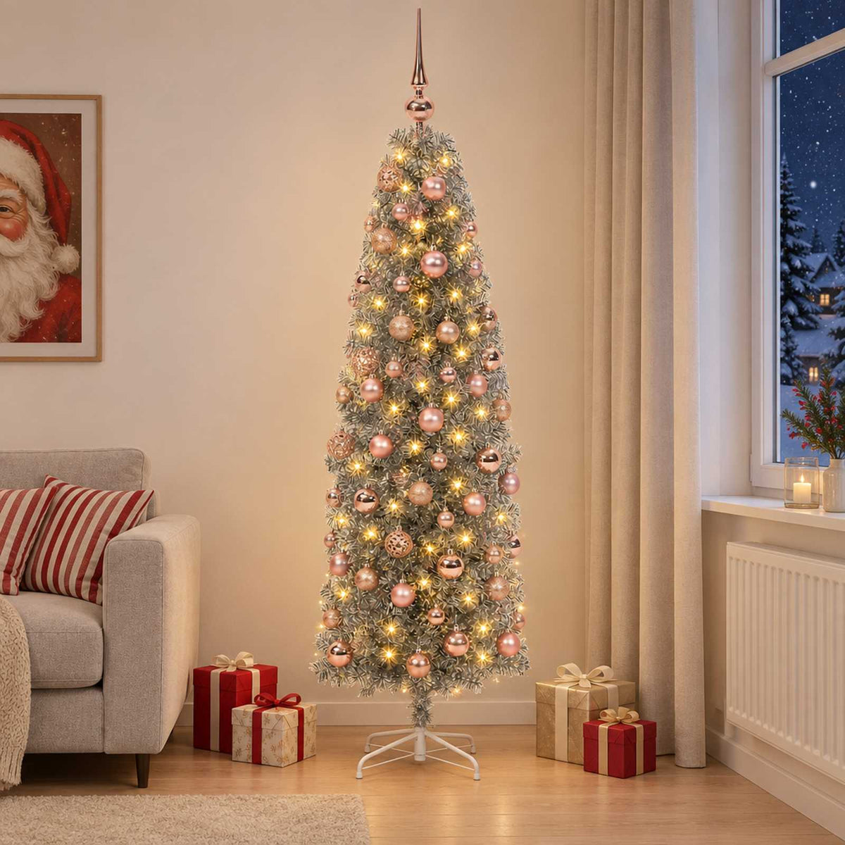 Artificial Slim Christmas Tree with Bauble 180 cm 300 LEDs