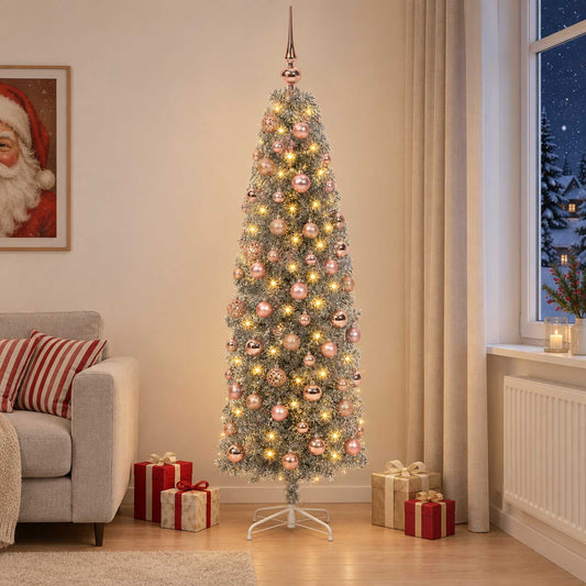 Artificial Slim Christmas Tree with Bauble 180 cm 300 LEDs