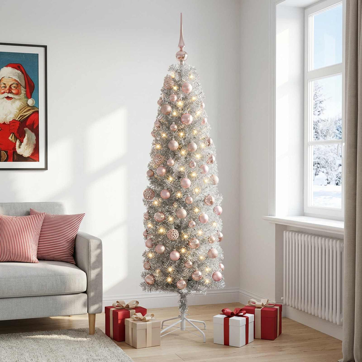 Artificial Slim Christmas Tree with Bauble 180 cm 300 LEDs