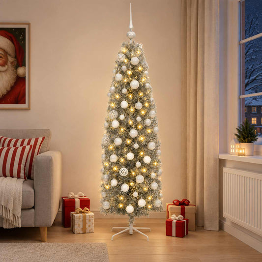 Artificial Slim Christmas Tree with Bauble 180 cm 300 LEDs