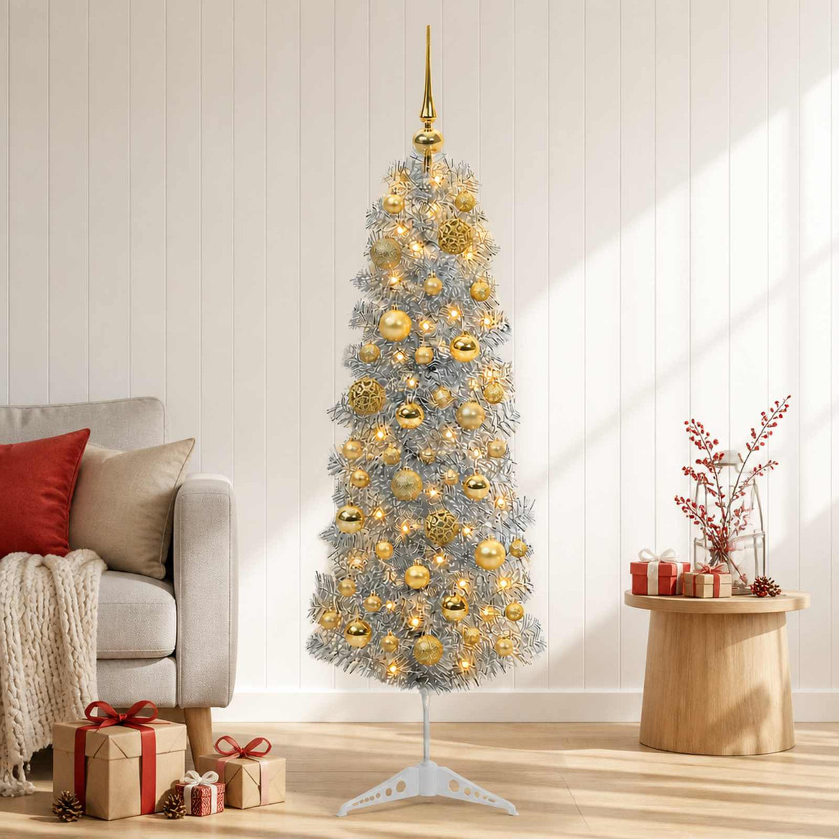 Artificial Slim Christmas Tree with Bauble 150 cm 150 LEDs