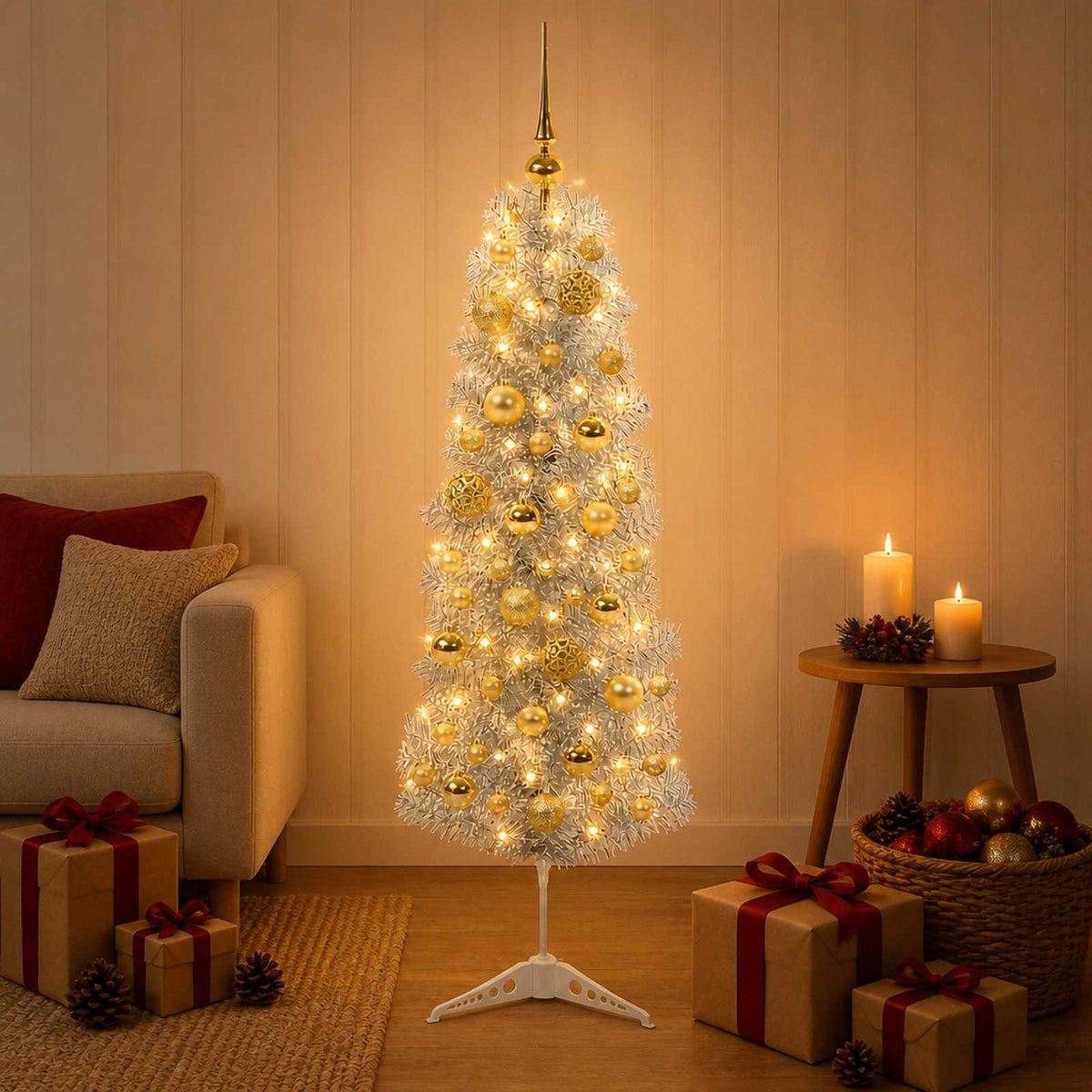 Artificial Slim Christmas Tree with Bauble 150 cm 150 LEDs