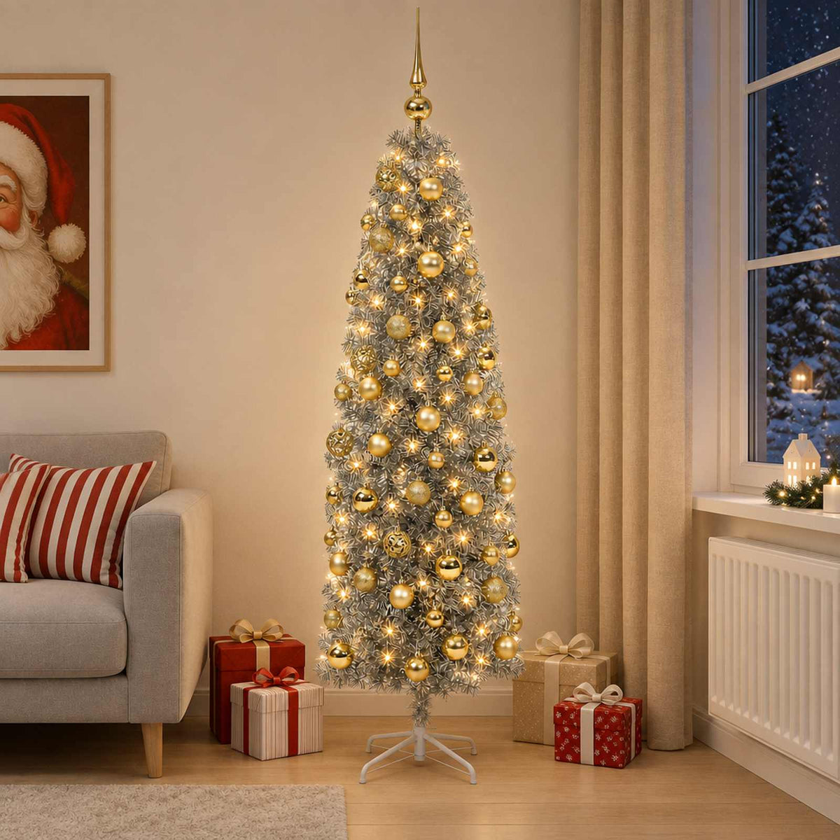 Artificial Slim Christmas Tree with Bauble 240 cm 300 LEDs
