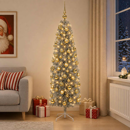 Artificial Slim Christmas Tree with Bauble 240 cm 300 LEDs