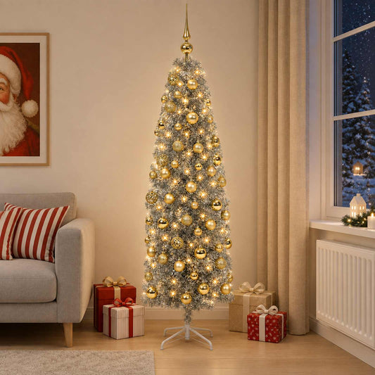 Artificial Slim Christmas Tree with Bauble 240 cm 300 LEDs