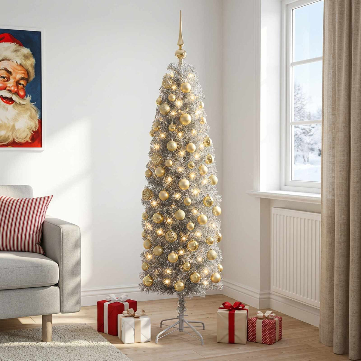 Artificial Slim Christmas Tree with Bauble 240 cm 300 LEDs
