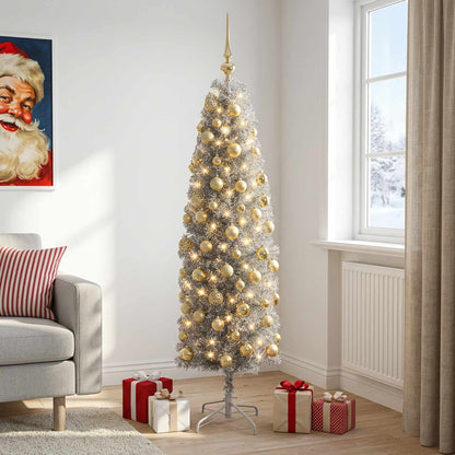 Artificial Slim Christmas Tree with Bauble 240 cm 300 LEDs