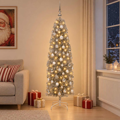 Artificial Slim Christmas Tree with Bauble 240 cm 300 LEDs