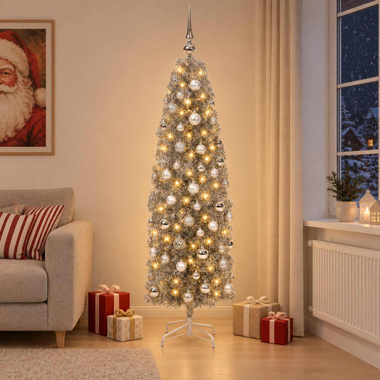 Artificial Slim Christmas Tree with Bauble 240 cm 300 LEDs