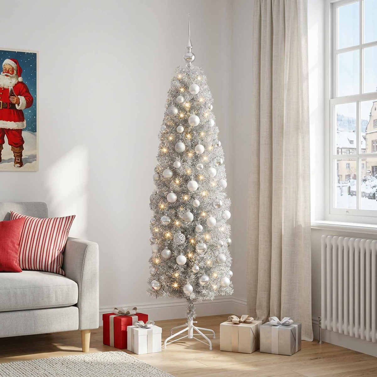 Artificial Slim Christmas Tree with Bauble 240 cm 300 LEDs