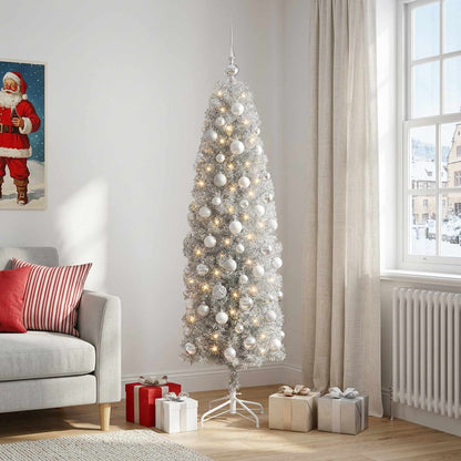 Artificial Slim Christmas Tree with Bauble 240 cm 300 LEDs