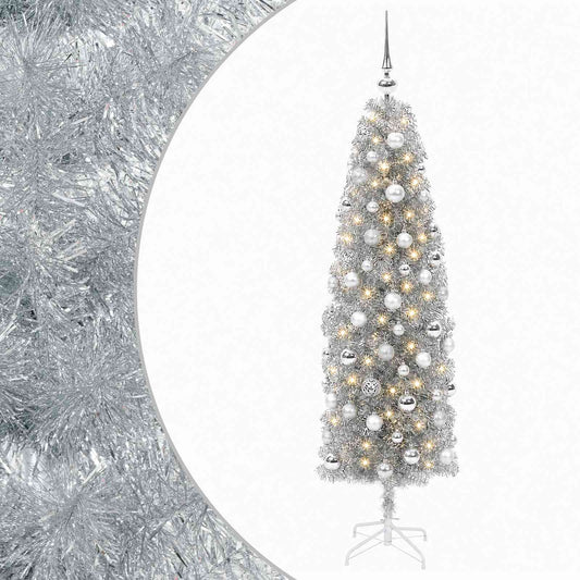 Artificial Slim Christmas Tree with Bauble 180 cm 300 LEDs