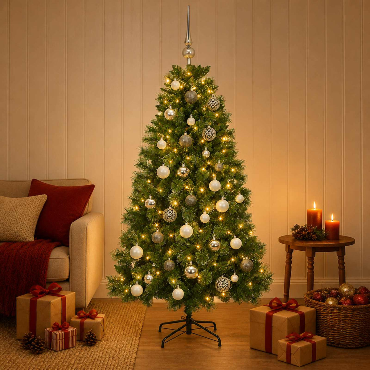 Artificial Christmas Tree with Bauble 150 cm 150 LEDs