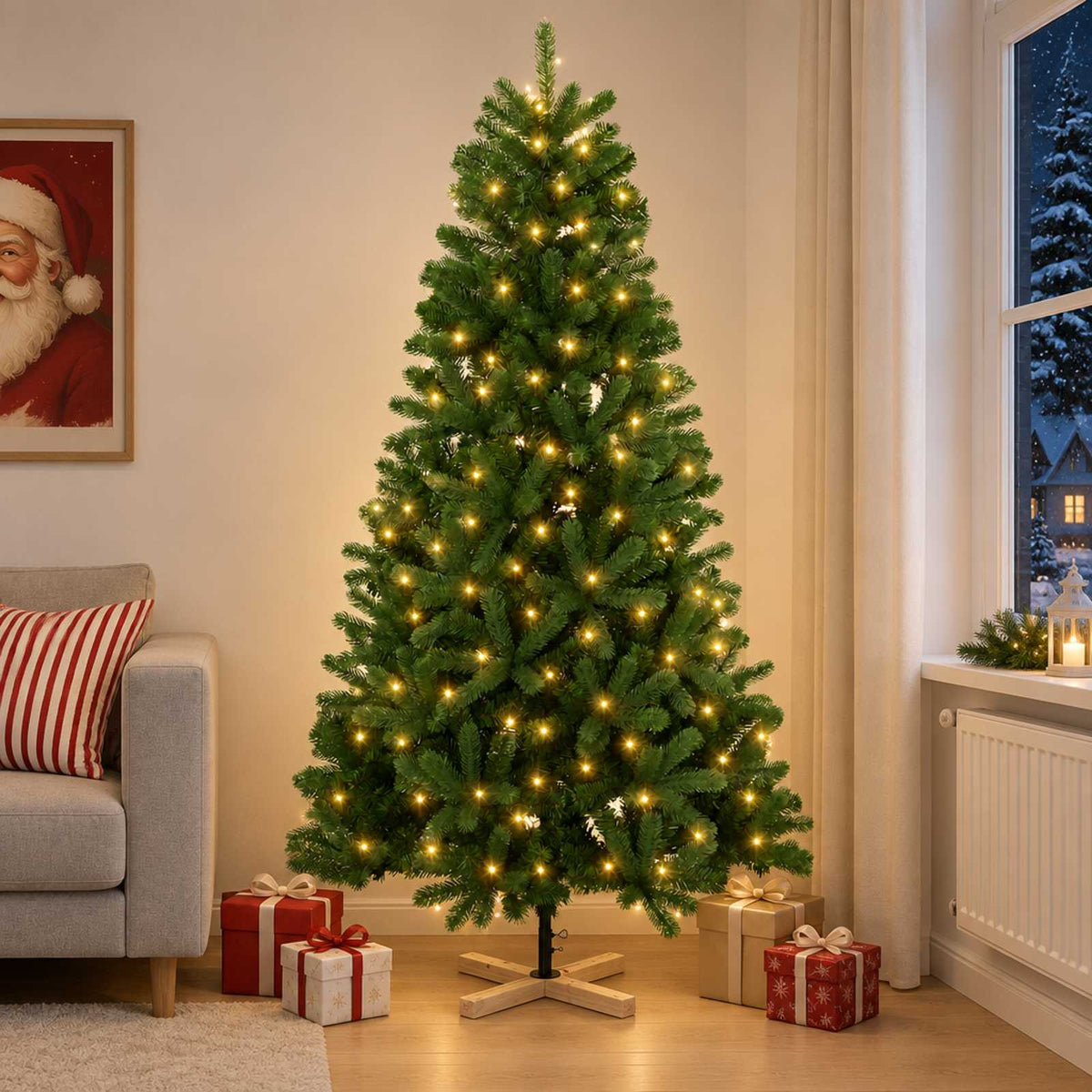 Artificial Christmas Tree 150 cm 150 LEDs Warm White PVC Green